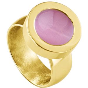 Quiges RVS Schroefsysteem Ring Goudkleurig Glans 19mm met Verwisselbare Cat's Eye Roze 12mm Mini Munt