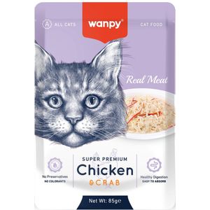 Wanpy - Natvoer Kip & Krab - Super Premium - Kattenvoer - Voordeelbundel 12 stuks