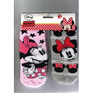 Minnie Mouse - 2 paar sokken Minnie Mouse Antislip - meisjes- maat 23/26 - huissokken