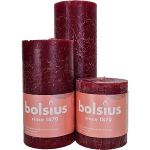Bolsius Kaarsen - Rustieke Stompkaarsen Set - Kerstkaars - Donkerrood | Voordeelset