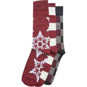 Urban Classics - Christmas Snowflakes 3-Pack Sokken - 47/50 - Bordeaux rood