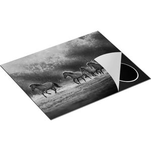 Chefcare Inductie Beschermer Kudde Bruine Paarden in de Wei - Zwart Wit - 65x55 cm - Afdekplaat Inductie - Kookplaat Beschermer - Inductie Mat