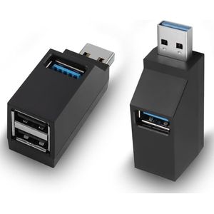 USB-hub met 2 poorten, USB-stekker naar -vrouwtje-verlengadapter, 2 90 graden splitters, 1 USB 3.0- en 2 USB 2.0-poorten, draagbaar, datagestuurd, geschikt voor het aansluiten van mobiele harde schijven, U-schijven, camera's, muizen, enz.