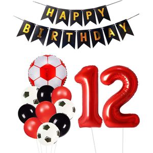 Cijfer Ballon 12 | Snoes Champions Voetbal Plus - Ballonnen Pakket | Rood en Zwart