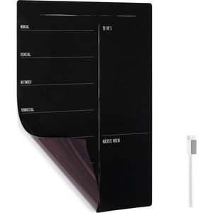 magnetische weekplanner - 40 x 30 cm - Zwart memobord voor koelkast of bureau - Uitwisbare organizer - Inclusief 1 witte stift - Duits
