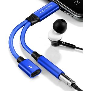 YAOMAISI Q04 2 in 1 2.4A 8-pins audio-oplaadconvertoradapterkabel, voor iPhone XR / iPhone XS MAX / iPhone X & XS / iPhone 8 & 8 Plus / iPhone 7 & 7 Plus / iPhone 6 & 6s & 6 Plus & 6s Plus / iPad (blauw)