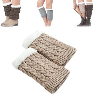 Beenwarmers - Beenkleding - 3 paar - Warme winterlaarsjes voor dames - Gehaakte laarssokken - Dikke fleece beenwarmers - Licht kaki/donker kaki/grijs