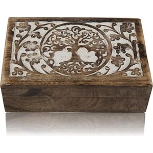 Decoratieve boom van het leven houten sieraden doos - handgemaakt en uniek - Keepsake doos schatkist met slot - verjaardag cadeau ideeën - 8 x 5 inch