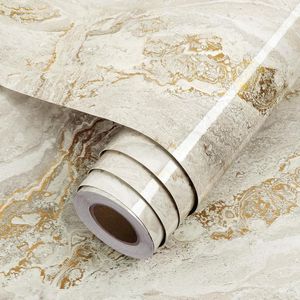 Zelfklevende Folie Marmeren Beige Goud Meubilair Keuken Countertop - Waterdicht - Zelfklevend Behang Muur - Grijze Accenten - 30CM×5M