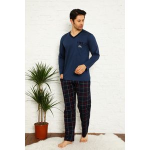 Alimer - Heren Pyjama Set - 100% Katoen - Donker Indigo - Maat L