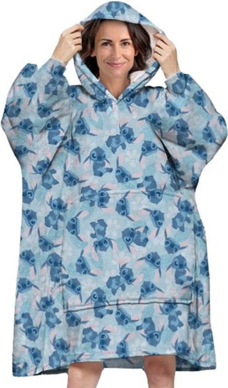 Disney Lilo & Stitch Hoodie Fleece Deken, Blue Flower - Volwassen (One Size) - Polyester