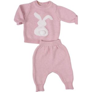 Minora Newborn Baby Kleding Set - Jongens en Meisjes - Winterbroek en trui- 6/9 Maanden- Kraamcadeau - Babyshower-Newborn tweedelige gestreepte set met konijn -Pink-Sinterklaas cadeautjes