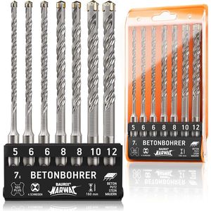 BAURIX® Boorset SDS Plus 7 stuks]- NARWAL® Boorbit Moeiteloos boren door beton - Borenset 160 mm Drill Set - Betonboorset compatibel met Bosch, Hilti, Einhell enz.