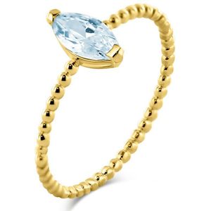 Silventi 9NBSAM-G230088 Gouden Ring met Zirkonia Steentje - Dames - Ovaal - 8,5x4mm - Licht Blauw - Maat 54 - 14 Karaat - Goud