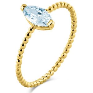 Silventi 9NBSAM-G230088 Gouden Ring met Zirkonia Steentje - Ovaal - 8,5x4mm - Licht Blauw - Maat 54 - 14 Karaat - Goud