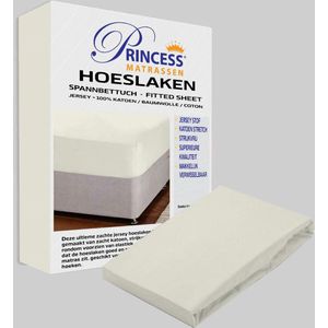 Het Ultieme Zachte Hoeslaken- Jersey -Stretch -100% Katoen-Lits-Jumeaux- 200x220+40cm- Crème- Voor Boxspring-Waterbed