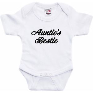 Aunties bestie tekst baby rompertje wit jongens en meisjes - Beste Tante kraamcadeau/ Aankondiging zwangerschap 56