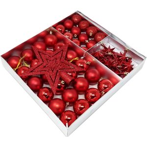 kerstballen, sterren, parelslinger, 45 stuks rood