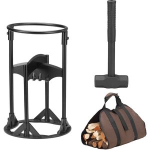 Navaris houtklover set met hamer - Robuuste houtkliever - Met hout drager - Geschikt voor camping en thuis - Gietijzer met roestbestendige coating
