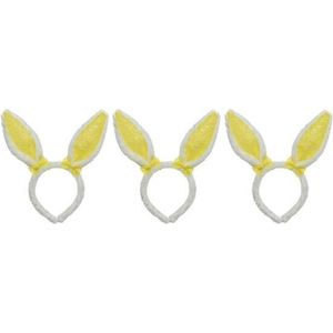 3x Wit/gele konijn/haas oren verkleed diademen voor kids/volwassenen - Verkleedaccessoires - Feestartikelen