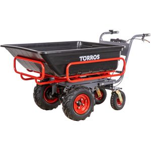 Elektrische platformwagen 4 wielen met uitschuifbaar afneembaar frame incl. PP bak 300l 300kg - batterij 40V / 6Ah Torros EP300P