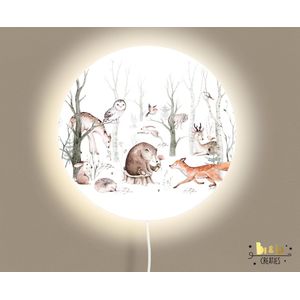 Ronde wandlamp forest friends-bosdieren-lamp-vosje-beer-sfeerverlichting-kinderkamerdecoratie-woonaccessoires