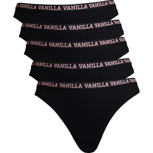 Vanilla - Dames string, Ondergoed dames, Lingerie - 5 stuks - Egyptisch katoen - Zwart - L