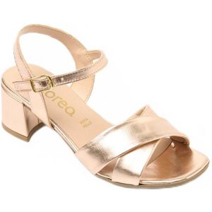 Sandalen met hak in metallic leer met kriskras bandjes