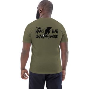 Bitcoin T-shirt - Make War Unaffordable - Rug Print - Unisex - 100% Biologisch Katoen - Kleur Groen - Maat 2XL | Bitcoin cadeau| Crypto cadeau| Bitcoin T-shirt| Crypto T-shirt| Crypto Shirt| Bitcoin Shirt| Bitcoin Merch| Crypto Merch| Bitcoin Kleding