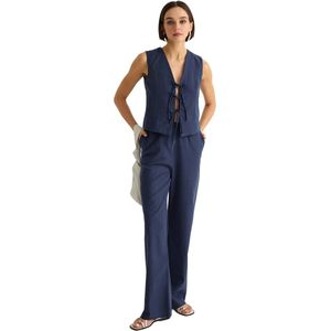 Trendyol Gele Blouse Met Strik En Linnenlook, Wijde Broek En Geweven Onder-Topset Twoss25Au00034