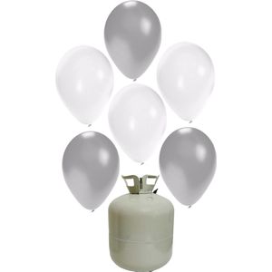 20x Helium ballonnen 27 cm wit/zilver + helium tank/cilinder - Bruiloft - Trouwen - Huwelijk -Thema versiering