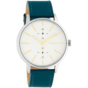 OOZOO Timepieces - Zilverkleurige horloge met viridiaan groene leren band - C10587