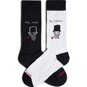 Jimmy Lion unisex sokken dr jekyll and mr hyde zwart & wit