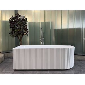 Ligbad / Hoekbad Jade - Half Vrijstaand Links Ribbel - 170x80x58 cm - Glasvezelversterkt Acryl - Glans Wit - Inclusief Waste en Overloop