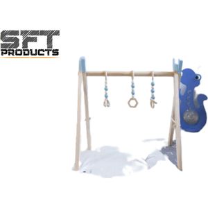 SFT Products Babygym - Hout - Houten Baby Speelgoed - Vanaf 0 Jaar - Handgemaakt - Kraamcadeau - 3 Hangers - Blauw