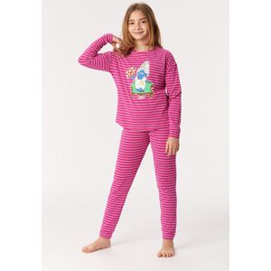 Woody pyjama meisjes - fuchsia-wit gestreept - schaap - 222-1-PZG-Z/926 - maat 152