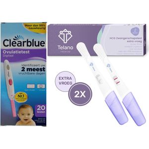 Clearblue Ovulatietest Digitaal 20 testen - Zwangerschapstest 2 stuks Midstream Extra Vroeg Premium Telano