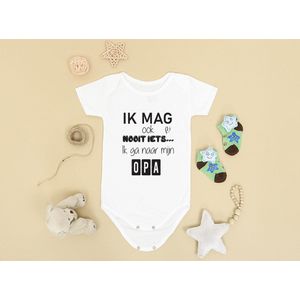 Hospitrix Baby Rompertje met Tekst Ik mag ook nooit iets... Ik ga naar mijn OPA | Maat L 6-12 maanden | Korte Mouw | Cadeau voor Zwangerschap | Bekendmaking | Aankondiging | Aanstaande Moeder | Moederdag