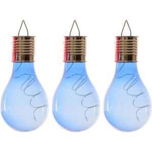 3x Buiten/tuin LED blauw lampbolletje/peertje solar verlichting 14 cm - Tuinverlichting - Tuinlampen - Solarlampen zonne-energie