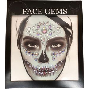Halloween Glitters - Face en Body Opplak Steentjes - Zilver - Halloween Doodshoofd