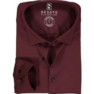 DESOTO slim fit overhemd - stretch pique tricot Kent kraag - bordeaux rood melange - Strijkvrij - Boordmaat: 37/38