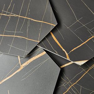 Plaktegel, Hexagon, Zwart Antraciet Goud, Black Gold, Marmerlook, PVC, Zelfklevend, 1m2