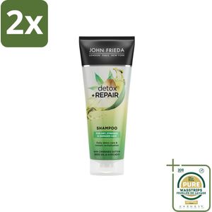 John Frieda – Shampoo – Detox & Repair – Herstelt en zuivert – 250 ml - Voordeelverpakking - 2 stuks - Haarherstel - Haaroppepper