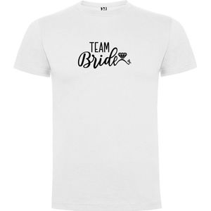 Wit T-Shirt met “ Team Bride / Team van de Bruid “ Afbeelding Zwart Maat S