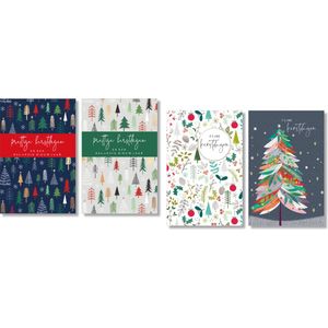 MGPcards - 40 Luxe dubbele wenskaarten - Kerst/Nieuwjaar/Feestdagen - Folie - Witte envelop - 10,5 x 16 cm - 4 motieven