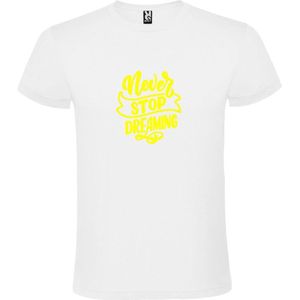 Wit  T shirt met  print van "" Never Stop Dreaming "" print Neon Geel size XXXXL