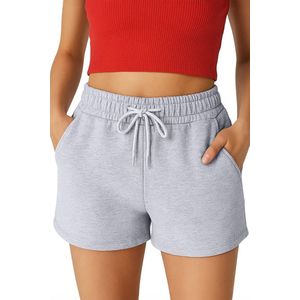 ROSS CAMP korte broek dames - comfortabele shorts dames - katoen sweat short - Grijs L