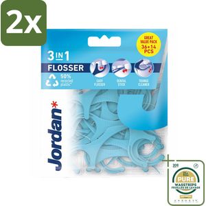 Jordan Flosser 3-in-1 50 stuks per verpakking - Voordeelverpakking - 2 stuks - Tandenstokers - Flosdraad
