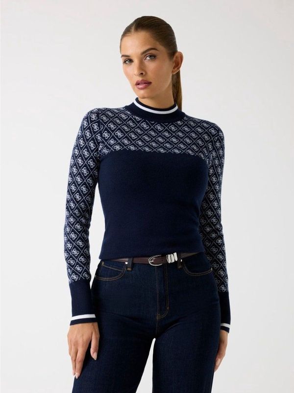 Guess - LS Mock Neck Aubrey 4G - Sweater - 4G Blue and Cream