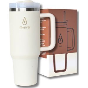 Tumbler Motivai® - Crème - 40oz - Travel Cup - RVS Thermosbeker met Handvat en Rietje - Drinkbeker To Go - 1.2 Liter - Koffiebeker - Travel Mug - Thermosbeker - Thermosfles - Thermoskan
